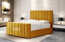 Image of Designer Plush Velvet Madrid Bed, Designer Panel Bed, Upholstered Bed, Bed Frame