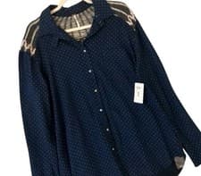 Image of Free People Wool Panel Top Shirt SAGE Nordic Southwest Polka Dot Women’s Sz L