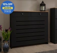 Image of Black Radiator Cover Cabinet Traditional Modern MDF Wood Horizontal Shelf Medium