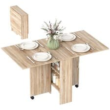 Image of HOMCOM 80-140 cm Folding Dining Table for 4-6 Drop Leaf Table Natural
