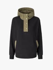 Image of Barbour Hailey Black Khaki Fleece UK12 Hoodie Half Zip Snap Womens New