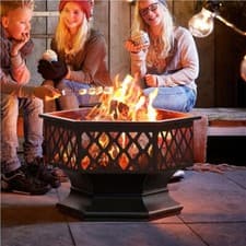 Image of 66cm Fire Pit Bowl Hex-Shaped Wood Burning Firepits Spark Screen & Fire Poker