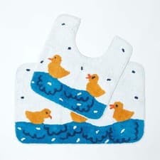 Image of Duck Pond Cotton Bath Mat/Runner and Pedestal Set, Blue & White