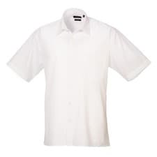 Image of Mens Short Sleeve Poplin Shirt Plain Formal Office Work Easy Care Classic Top