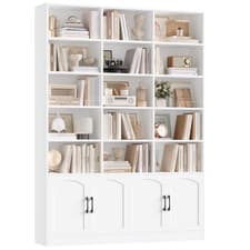 Image of Tall Bookcase 7 Tier Storage Display Cabinet 4 Door Shelf Wood Green Home 209cm