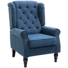 Image of HOMCOM Accent Armchair Home Furniture Retro Tufted Club Wood Fabric Blue