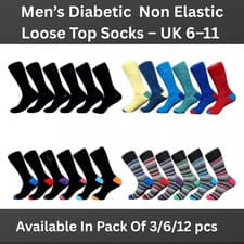 Image of Mens Socks Cotton Non Elastic Size 6-11 Soft Loose Top Diabetic Pack of 3,6,12