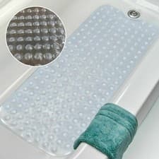 Image of Anti-Slip Bubble Bath Mat, Pebble Frosted Anti-Mould Plastic Oval Bathtub Sho...