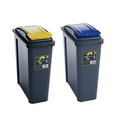 Image of 25 Litre Narrow Slim Plastic Waste Recycle Recycling Bin with Flap Lid