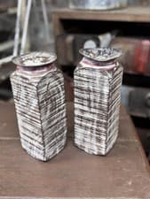 Image of Pair Of Rustic Wooden Candle Holders / Large Church Candle Candlesticks /C