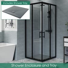 Image of Rectangle Square Shower Enclosure Sliding Door 6mm Glass Cubicle Tray Waste
