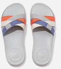Image of FITFLOP IQUSHION MULTI-STRAP SLIDES UK 4 BLUE ORANGE GREY TB12