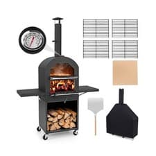 Image of COSTWAY Outdoor Pizza Oven Wood Fired Pizza Oven with Protective Cover-Black