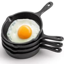 Image of Hiceeden Pack of 4 Mini Cast Iron Frying Pans 10 cm Small Frying Pans with Doubl