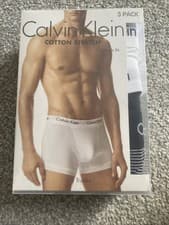 Image of Calvin Klein Size Medium 3 Pack Classic Fit Cotton Stretch Trunks, Black & White