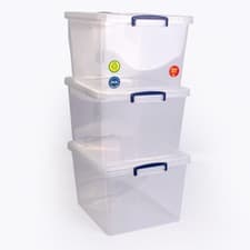 Image of Really Useful Box 33.5 litres nestable box with lids - Clear(Pack of 3) 24hr Del