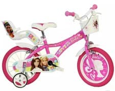 Image of Girls Barbie 16" Bike Pink Bicycle Removable Stabiliser & Doll Carrier Age 5+