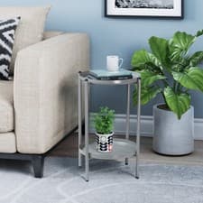 Image of 50cm 2-Tier Round Metal Side End Table Living Room With Shelf Bedside Nightstand