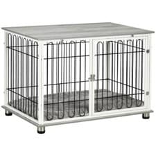 Image of PawHut Dog Crate Furniture End Table w/ Soft Washable Cushion, Lockable Door
