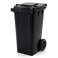 Image of 240L Black Wheelie Bin for Household Outdoor Garden Waste with Rubber Wheels