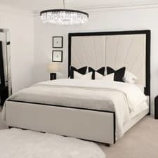 Image of High Headboard Ottoman Bed Plush Velvet Gas Lift Storage Double & King Size
