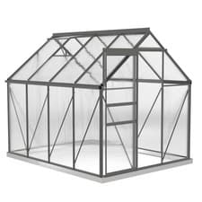 Image of Outsunny Polycarbonate Walk-in Garden Greenhouse w/ Sliding Door Dark Grey