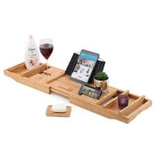 Image of extendable bamboo bath caddy