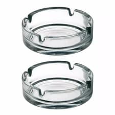 Image of 2 Round Glass Ashtray Stackable Clear Ash Tray Cigarette Smoking Home Pub Garden
