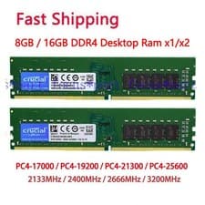 Image of Crucial 8GB 16GB Ram DDR4 2133 2400 2666 3200 MHz DIMM Desktop 2Rx8 288Pin x1/2
