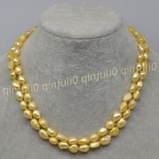 Image of 8-9mm Light Gold Freshwater Cultured Baroque Pearl Necklace 36-100'' No Clasp