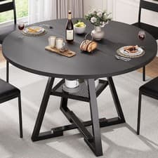 Image of Round Dining Table for 2-4 People, Dining Room Table with Storage, Space Saving K...