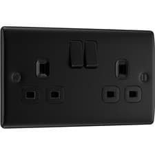Image of BG Electrical 2 Gang Switched Socket Matt Black 13A Double Power Point NFB22B