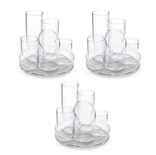 Image of OSCO Clear Acrylic 5 Tube Pen Pot | 3 Pack | Desk Tidy | Pencil Holder | Office