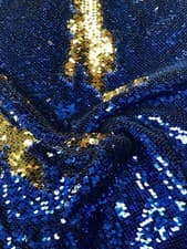 Image of Blue & Gold Reversible 5mm Sequin Fabric Flip 2 Tone Stretch Material 130cm wide