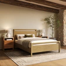 Image of Light Oak Double Wooden Bed Frame - Vixen VXN004D