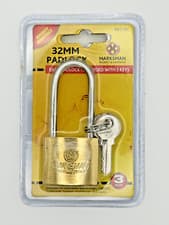 Image of 32mm / 38mm / 50mm Long Shackle Large Loop Brass Security Padlock + 3 Keys