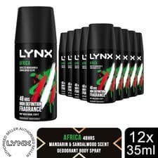 Image of Lynx Africa Body Spray 35ml 12 Pack 48H Freshness Mens Travel Size Deodorant