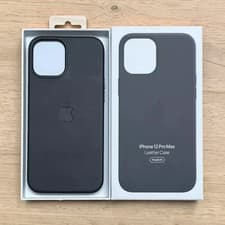 Image of Genuine Official Apple (iPhone 12 Pro Max) Leather Case MagSafe Cover - Black