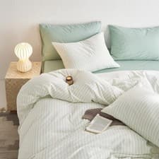 Image of - Striped Cotton Duvet Cover Set, Ticking Stripe Vertical Pinstripe Farmhouse...