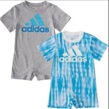 Image of Adidas Baby Boy 2 Piece Romper  Set - Short Sleeve - Blue/Grey (SIZE 9M)