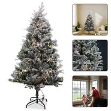 Image of 5ft Snow Frosted Christmas Tree Luxury Xmas Artificial Decor Pre-lit Warm White