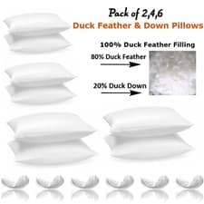 Image of Duck Feather & Down Pillows EXTRA Filled Hotel Quality Bed Pillows Pack of 2,4,6