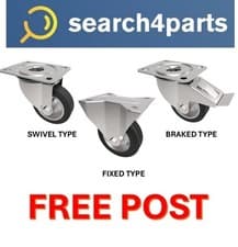 Image of 125mm Medium Duty Black Rubber Castors Top Plate Fixing Swivel, Fixed & Braked