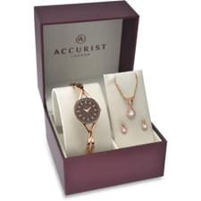 Image of Accurist 8121G 3 Piece Rose Gold Tone Watch, Necklace & Earrings Set RRP £150