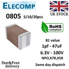 Image of 0805 SMD Capacitors 1pF - 47uF NPO, X7R 6.3-50V 10pcs, KIT 210/420pcs Free post