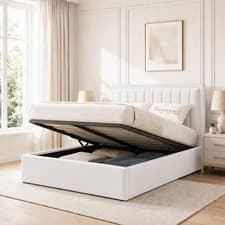 Image of New Luxury Ottoman Storage bed Frame Upholstered Plush Velvet - Lined Headboard
