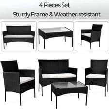 Image of 4Pieces Rattan Garden Furniture Sofa Set Wicker Outdoor Patio Chairs & Table