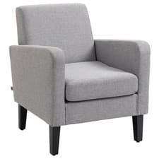 Image of HOMCOM Linen Modern-Curved Armchair Accent Seat w/ Thick Cushion Wood Legs