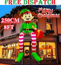 Image of 8FT Christmas Inflatables Outdoor Decorations, Christmas Inflatable Sitting Elf