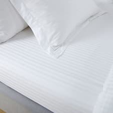 Image of 100% EGYPTIAN COTTON SATEEN 300TC WHITE SATIN STRIPE FITTED SHEET HOTEL QUALITY 